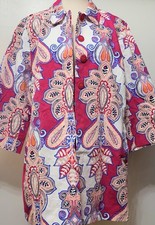 NWT Chico's Floral Pleat Back Topper Jacket 3/4 Sleeve Pink Paisley 4 20  159