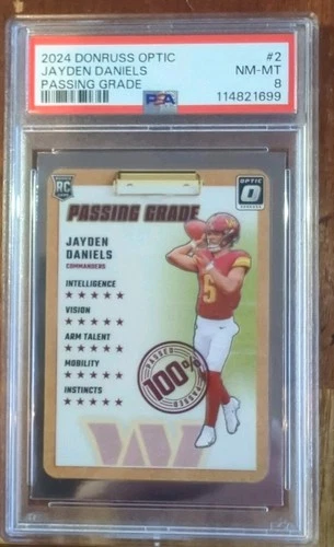 2024 PANINI DONRUSS OPTIC PASSING GRADE #2 JAYDEN DANIELS ROOKIE RC PSA 8