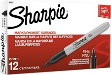 Fine Tip Permanent Markers, Black, Quick Drying, Fade Resist, 12 Count Sharpie