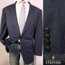 Stafford Men Blazer 48R Blue Mini-Check Year Round Sport Coat Jacket Classic Fit