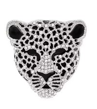 Luxury Rhinestone Leopard Head Brooch Crystal Big Cat Pin Silver Jewelry Gift