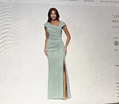 Xscape Asymmetric Gown Pleated Ruched High Slit Sage Green Size 12 NWT $249 - Bild 1 von 4