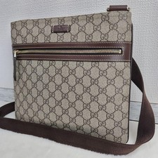 Gucci GG Supreme PVC Crossbody Bag Brown Vintage Sacoche From Japan