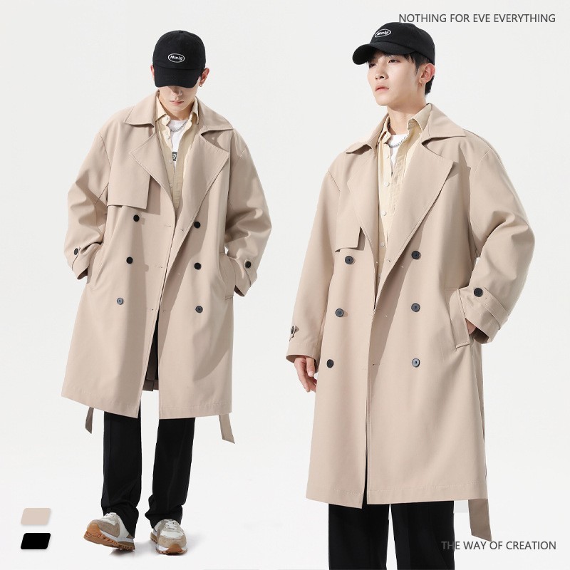 Abrigo para hombre primavera tendencia japonesa doble botonadura cortavientos chaqueta informal suelta