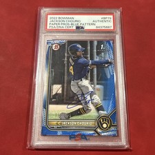 2022 Bowman Prospects Jackson Chourio Blue Pattern #/125 PSA/DNA Signed IP Auto