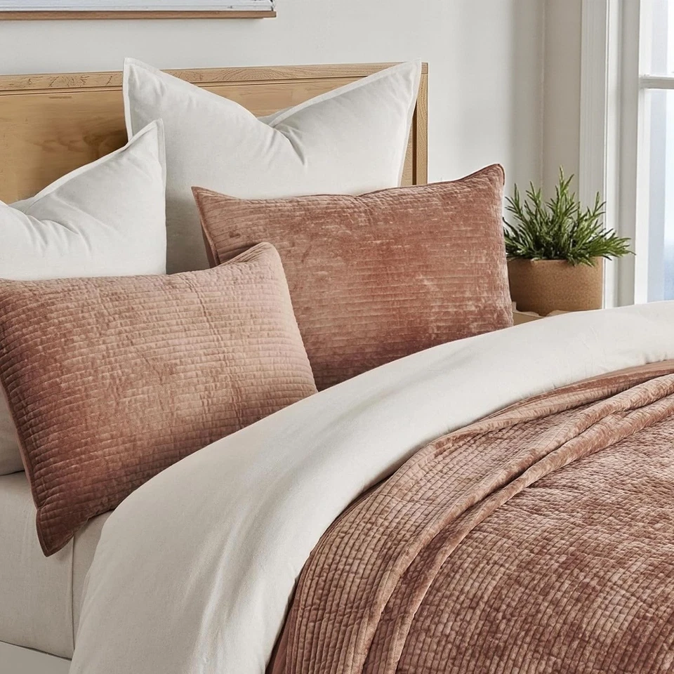 NEW West Elm Velvet Terracotta Clay Queen / King Bedding Comforter & Sham Set - Image 2 of 4