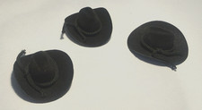 Lot Of 3 Mini Black Cowboy/Western Action Figure Hats Flocked Crafts Dolls
