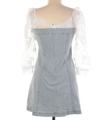 NWT Goelia Puff Lace Sleeves Denim Jean Dress Size M | eBay