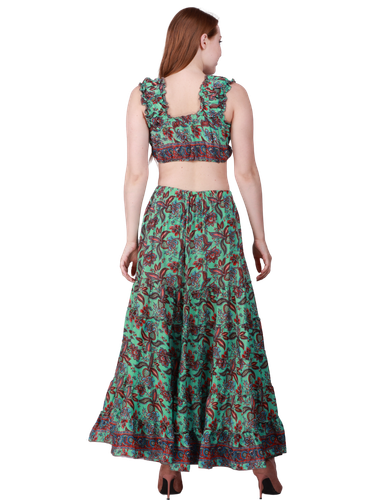 Women's Floral Printed Crop length Top & Long Flared Skirt Set Assorted Lot - Imagen 7 de 9