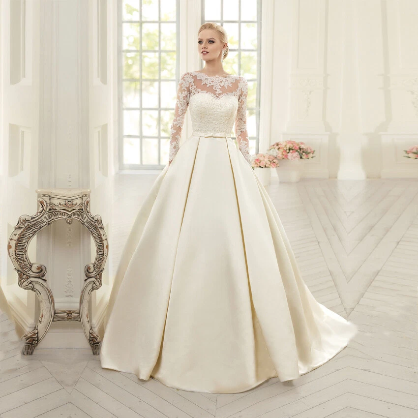 Long sleeve no top lace wedding dress