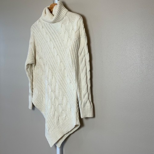 EUC Women's Ivory Cream Listicle Asymmetrical Hem Turtleneck Tunic Sweater, S/M - Bild 13 von 24