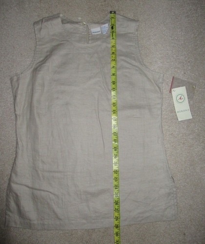 Vintage New Merona Linen Sleeveless Slit Top Blouse Tan Beige Size Large Womens - Picture 4 of 7