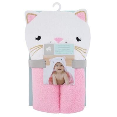 Kitty Cat Hooded Bath Wrap Towel Baby Girl Pink NIP Just Born Gerber Cotton