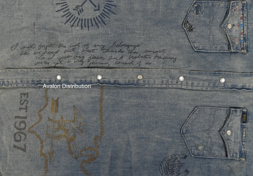 Polo Ralph Lauren ограниченного тиража состаренный отремонтированный RRL стиль джинсовая рубашка новый - Изображение 4 из 4