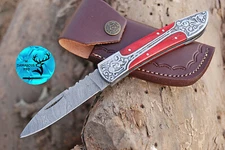 CUSTOM HANDMADE FORGED DAMASCUS STEEL FOLDING POCKET KNIFE CAMPING KNIFE -  879