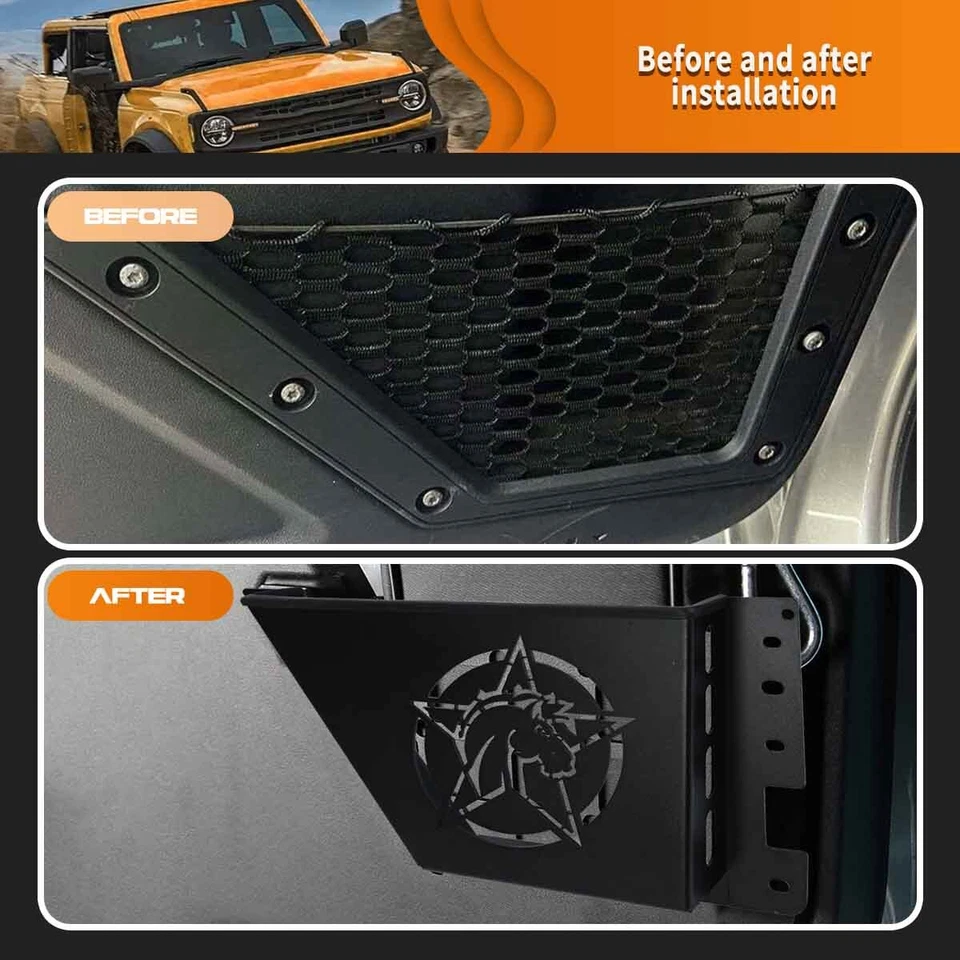 Caja de almacenamiento con panel de puerta delantera 2 piezas portavasos negro para Bronco 2/4 puertas 21-23 Foto 3 de 4