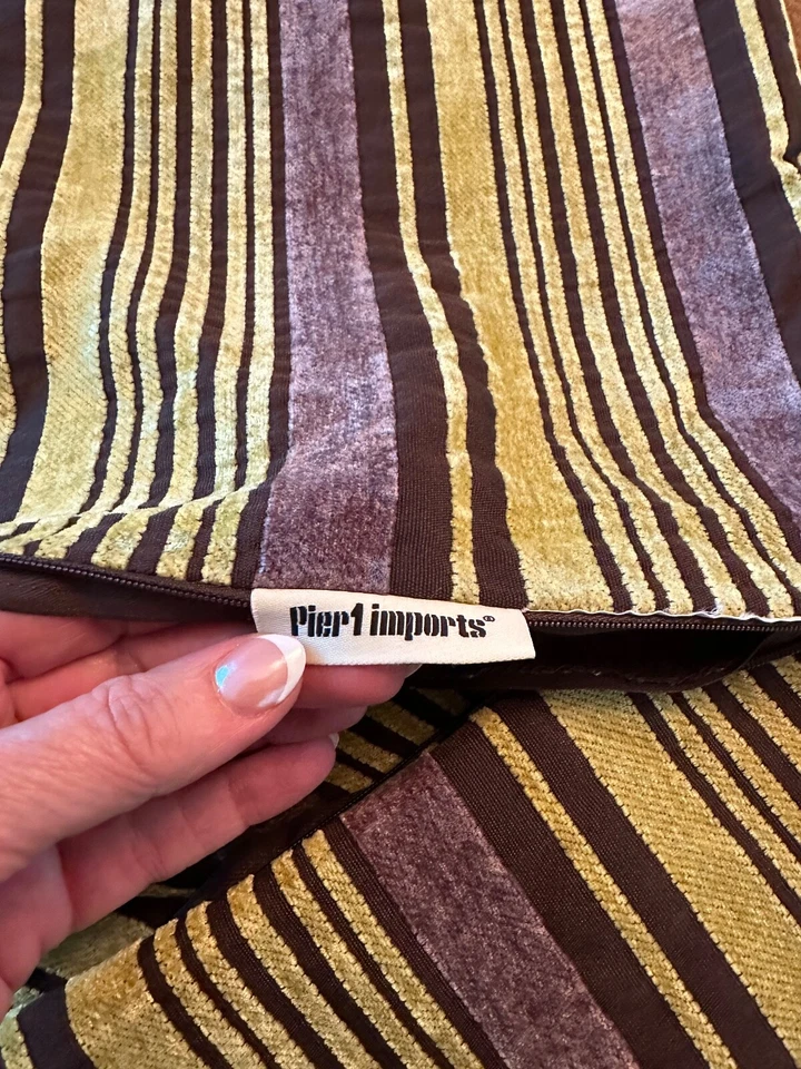 PIER 1 IMPORTS ONE VELVET GREEN BROWN STRIPE PILLOW SHAMS RECTANGLE SET OF 2 - Image 2 of 4