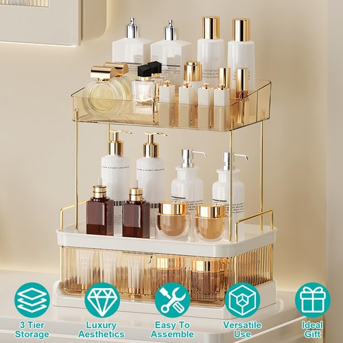 Luxury 3-Tier Bathroom Makeup Organizer w/ Drawer Countertop Skincare Organizer - Picture 2 of 22