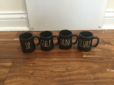 4pc  Rae Dunn Set Espresso coffee Mini Mug set ''Sip, Drink, Gulp, Slurp'' 2.5''