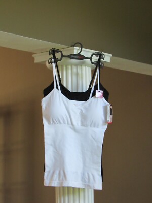 Skinny Girl Black White 2 SEAMLESS SHAPING Cami's Removable Pads Size XL NWT $42