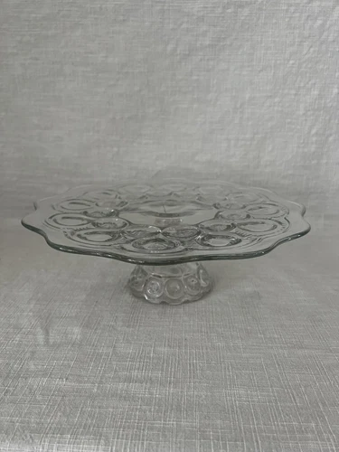 Vintage LE Smith Clear Moon and Stars Footed Cake Plate Stand Glass 11” MCM