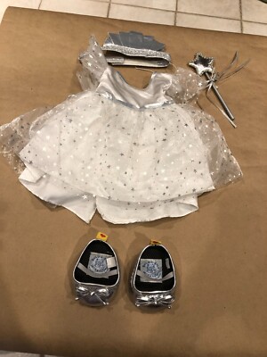 Build a Bear White Dress  W/Crown Shoes Wand / Silver Accents