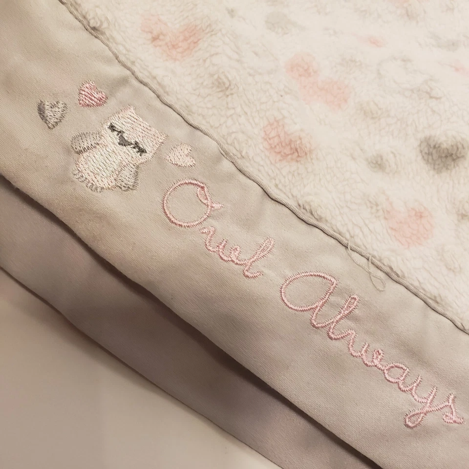 Manta de bebé Just Born satinado gris/rosa 40"x30" bordada "búho siempre... Foto 4 de 4