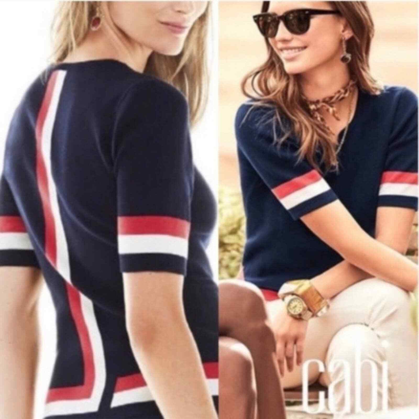 CABI pullover blouse, Hampton Shell, navy, red, b… - image 4