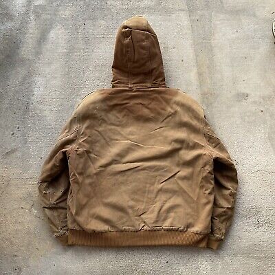 CARHARTT J130 Tan Quilted Lined Faded Distressed Hooded Coat CARHARTT J130 Tan Quilted Lined Faded Distressed Hooded Coat