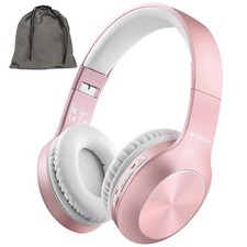 Pink Bluetooth Headphones 68H Playtime and 3 EQ Music Modes Microphone/Deep Bass