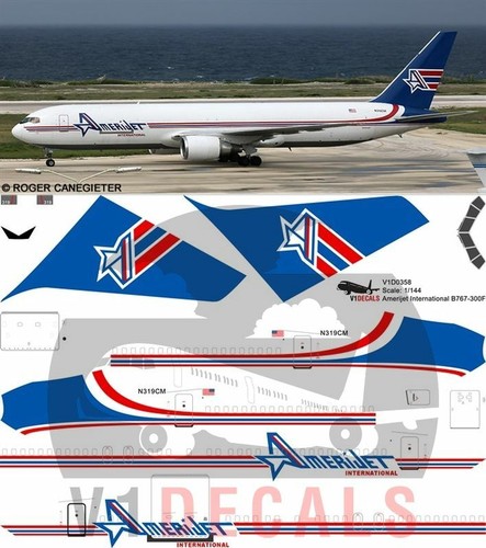 V1 Decals Boeing 767-300 Amerijet International for 1/144 Zvezda Model Kit - Imagen 1 de 8