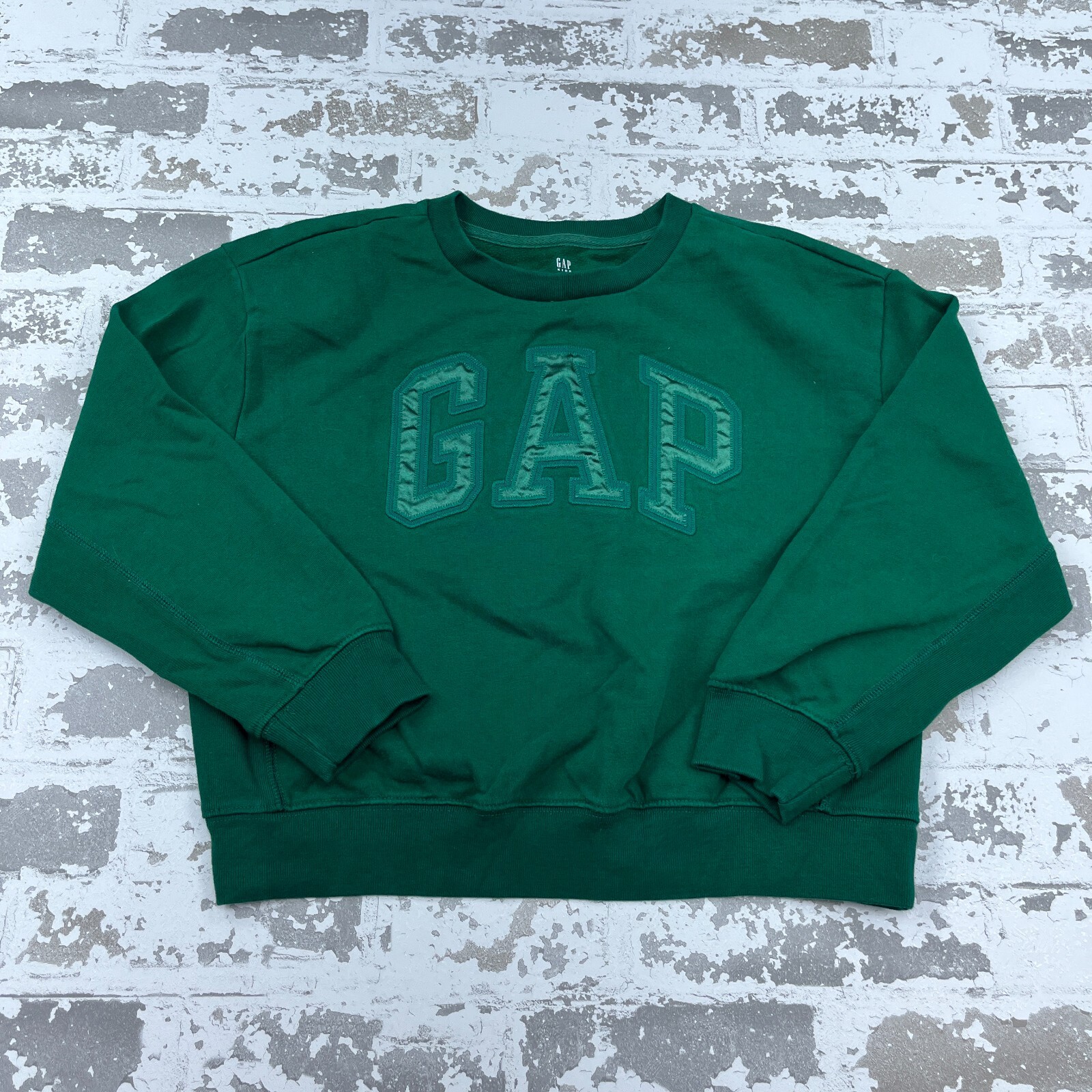 Gap Boys Medium Green Crewneck Sweatshirt Y2K Spell Out Logo Youth Kids-image