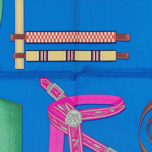 Auth. Hermes Silk Scarf Lettres Équestres - Bleu Azur Vert Rose - New Store Tag - Picture 4 of 12