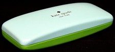Kate Spade Eyeglass Hard Case Patent Leather Green Teal Flip Eye Print Clamshell