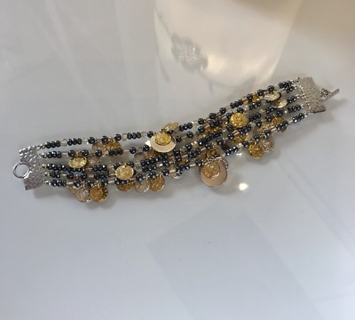 Silber Münze Design Armband Multi Strang Länge 8 Zoll