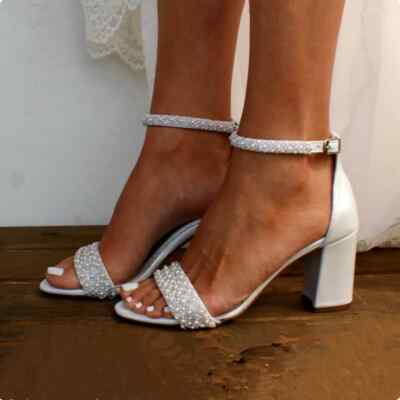 Sandalen Frau Absatz Komfortabel 5.5 CM Weiß Perlen Elegant Leder Kunst 29431