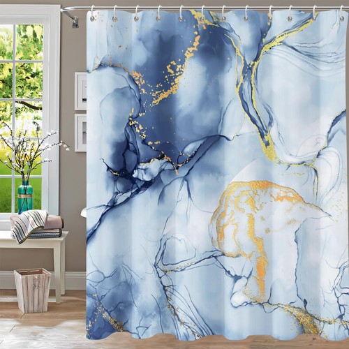 Shower Curtain, Blue Marble Shower Curtains for Bathroom, Abstract Blue Jade Tex - 第 1/9 張圖片