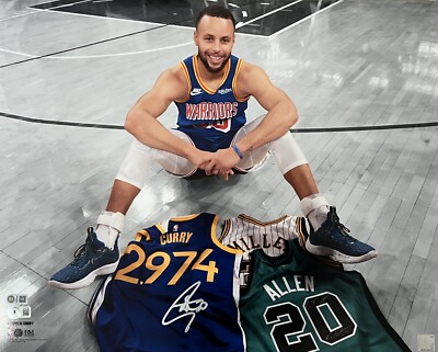 Stephen Curry Golden State Warriors Signed Career 3-Point Record 16x20  Photo BAS