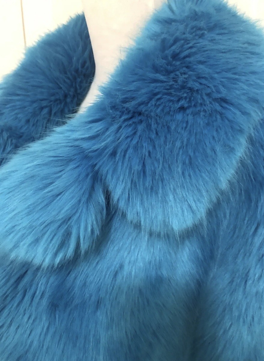 S M DVF Diane von Furstenberg OVERSIZED Blue Faux Fur Jacket