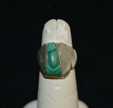 Vintage Mexican Modernist Sterling Silver and Malachite Ring Size 5
