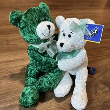 VTG The Petting Zoo St Patrick?s Day Hugging Teddy Bears Green & White Tags