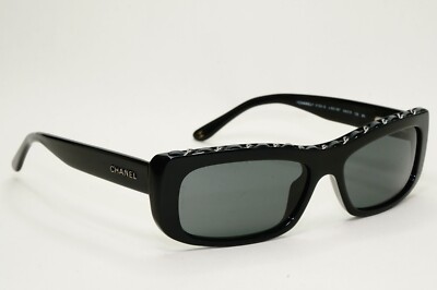 Chanel Sunglasses 2008 Vintage White Black Chain Rectangle 5130-Q