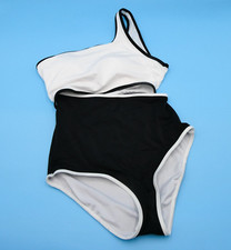 Victorias Secret XS White Black One Shoulder Cutout One Piece Swimsuit Beach New