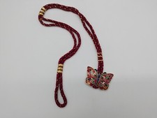 VINTAGE Stretch Silk Rope BELT with BUTTERFLY Gold Tone CLOISONNE/Enamel BUCKLE