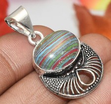 Rainbow Calsilica Gemstone Pendant 925 Silver Plated U311-D221