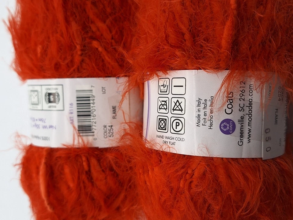 2 Moda Dea Eden Yarn Flame #5254 Orange 100% Nylon 1.76 oz  83 yd  Italy Bulky 5 - Image 3 of 4