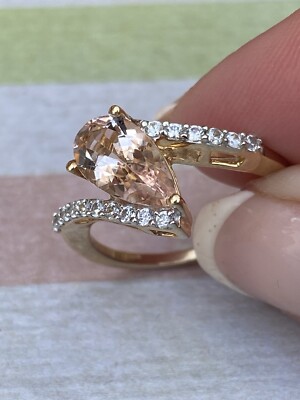 Neu Größe P-Q 9k Gold Ring SUPER SELTEN Mutala Morganit & weißer Zirkon 1,82ct TJC