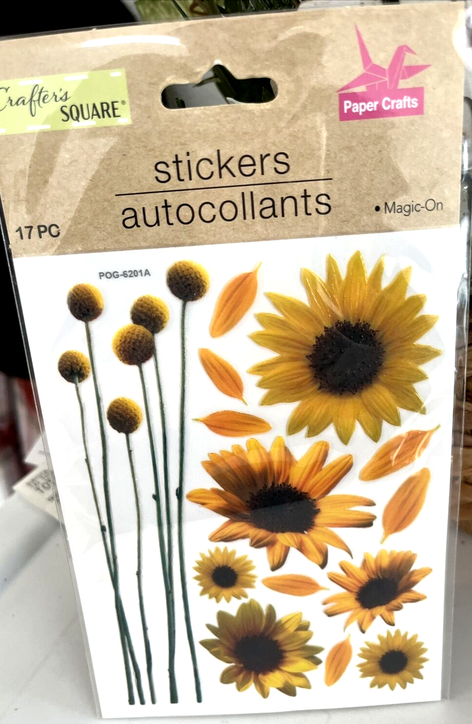 Crafter's Square Sunflowers Magic-On paquete de pegatinas dimensionales 17 piezas