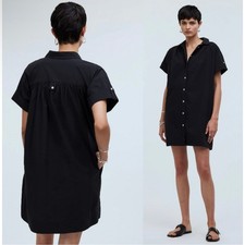 madewell collared button-front mini shirtdress true black np091 women size small