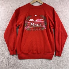 Vintage 80's Maui Hawaii Crewneck Sweatshirt Adult Large Red Raglan Beach 90's
